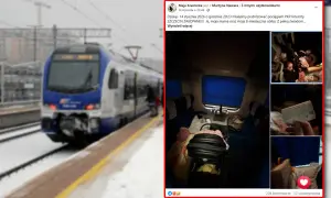 Pociąg PKP Intercity na stacji zimą. W środku bagaże i dziecko. Czekam na odpowiedź PKP ws. reklamacji.