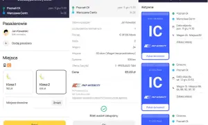 Aplikacja PKP Intercity pokazuje, jak czytać bilet: trasę Poznań-Warszawa, pasażera, wagon 24, miejsce 82, cenę 69 zł.