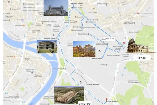 Trasa 4-dniowej wycieczki po Rzymie: Koloseum, Forum Romanum, Palatyn, Cyrk Maximus, Teatr Marcellusa.