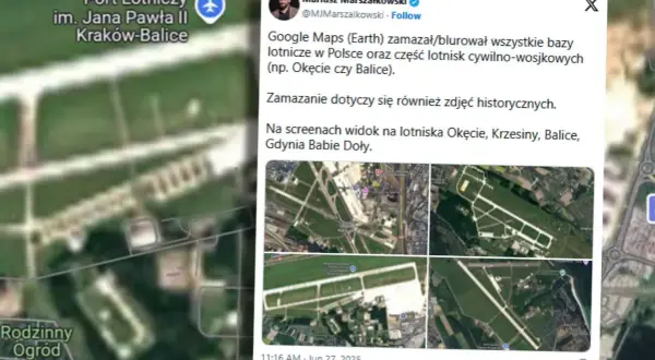 Google Maps zamazał lotniska w Polsce, w tym Okęcie i Balice. Na ekranach widok na kilka lotnisk, ale ile jest lotnisk w Polsce?