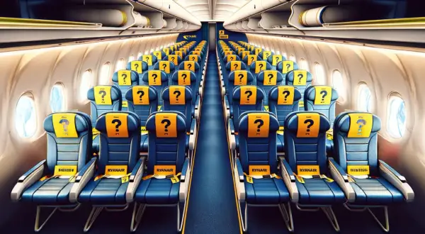 Puste siedzenia w samolocie Ryanair. Czy to oznacza dużo miejsca w samolocie dla pasażerów?