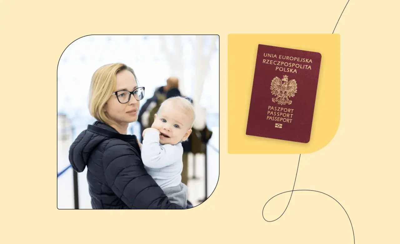 Kobieta z dzieckiem i polski paszport. Dowiedz się, ile kosztuje paszport dla dziecka, aby zaplanować podróż.