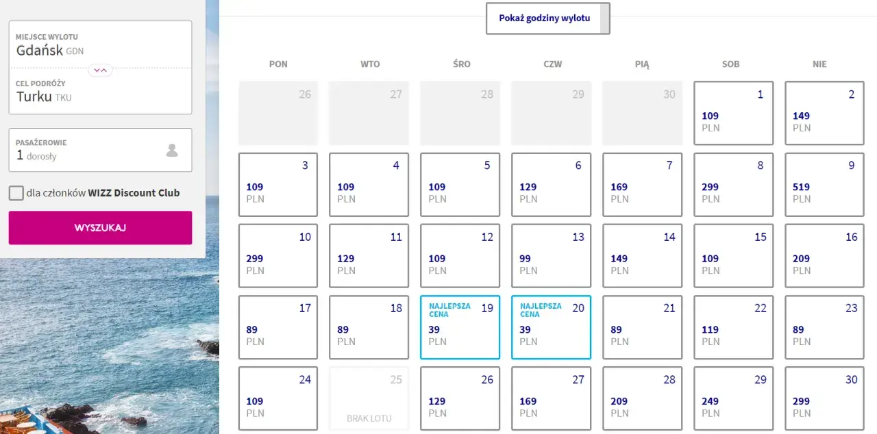 Szukasz tanich lotów na Sylwestra? Gdańsk-Turku, ceny od 39 PLN. Kalendarz lotów.